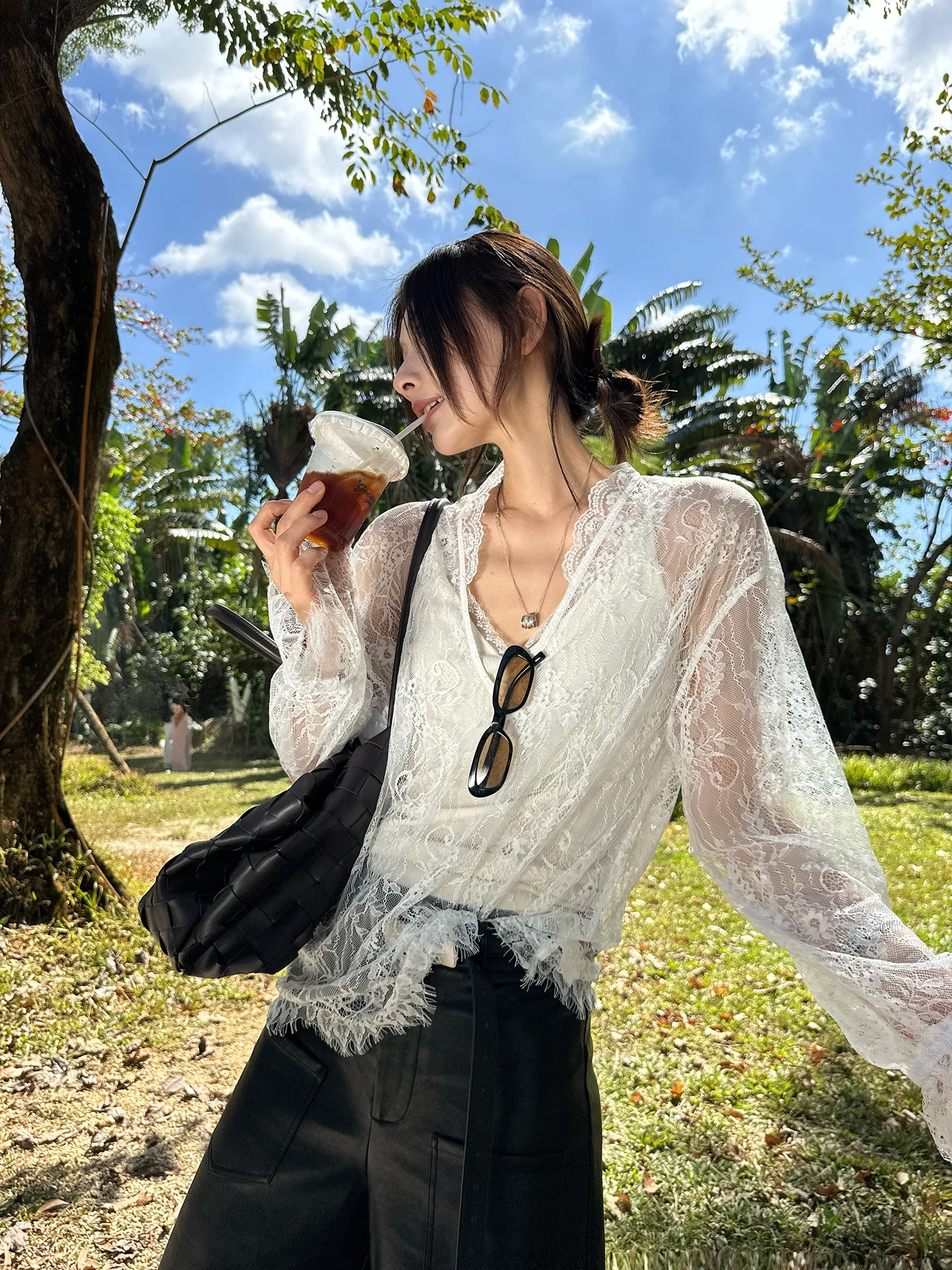 

JCCC adow Design Long Sve Lace Base irt T-irt V-Ne See-Tough Layering Top Women's Faion mat Sle