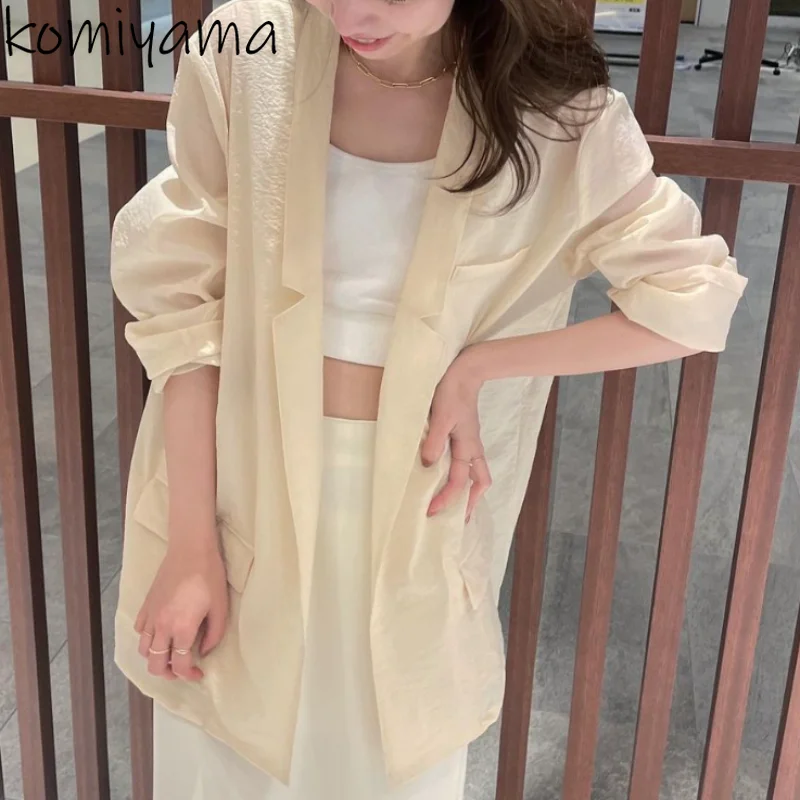 

Japan Simple Sun Protection Coats Notched Collar Long Sleeve Jackets 2024 Spring Summer Clothes Women Loose Casual Outwears