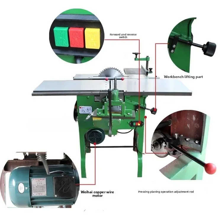 آلات النجارة لسطح المكتب بفتحة مربعة آلة متعددة الأغراض/مطوي/منشار/مسوي كهربائي متعدد الوظائف عشرة في واحد #6