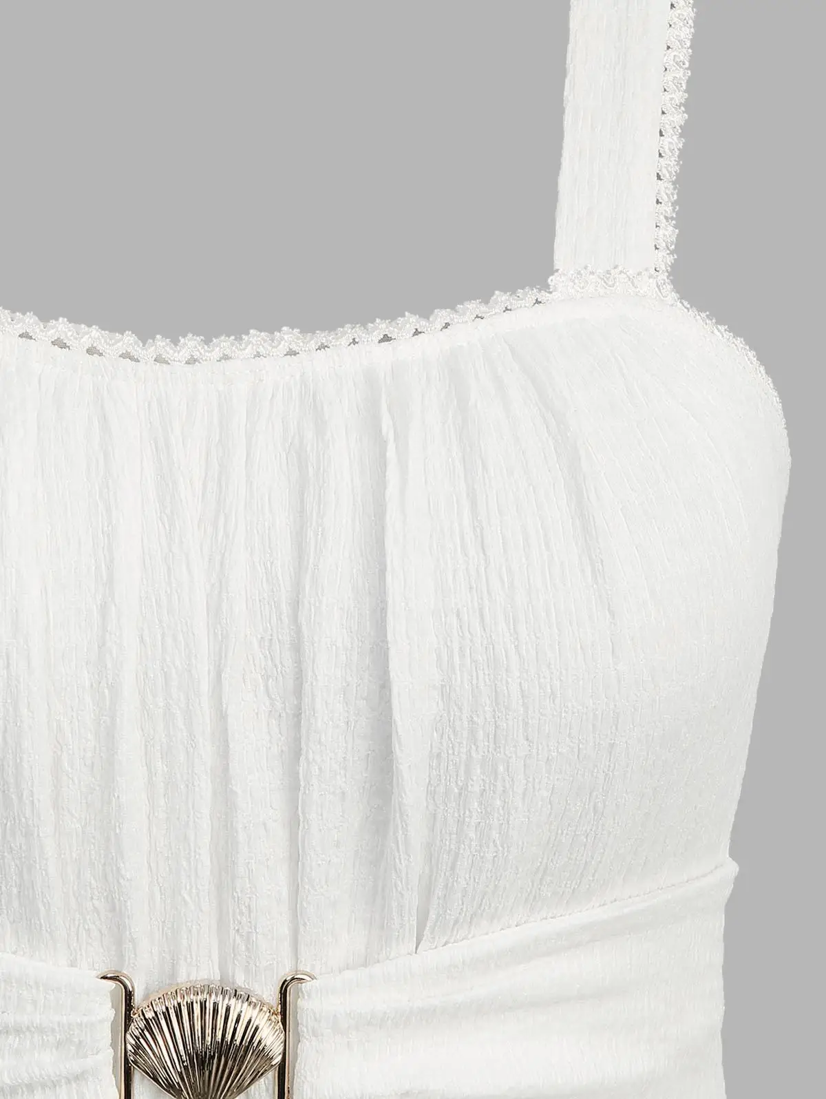 S-3XL 新品 ホワイト アシンメトリー タンクドレス レースアップ グロメット レーストリム シェルバックル フリル レディース サマーファッションドレス