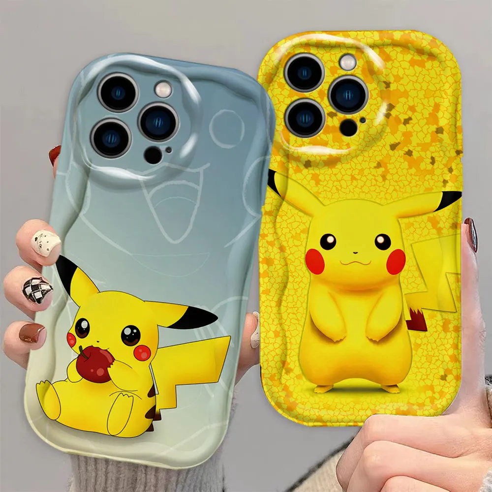 Anime Lovely P-Pikachu P-Pokemon 3D Wave Phone Case For iPhone Apple 16 15 14 13 12 11 X XS 8 SE Pro Max Plus Soft Silicone Case