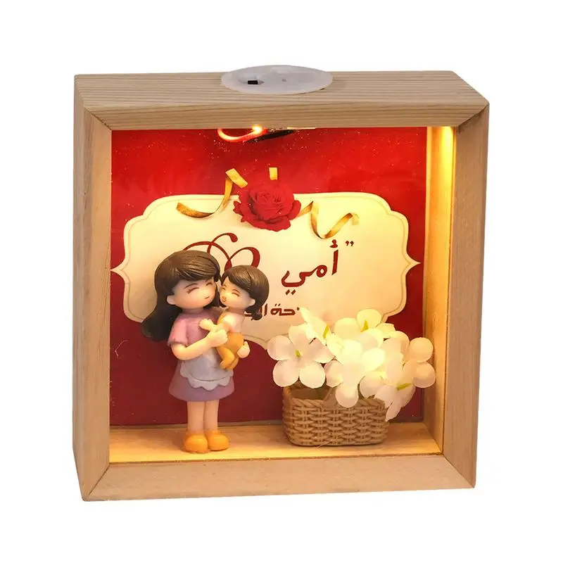 

Night Light Decorative Children's Bedroom Companion Acrylic & Wooden Night Light Decoration Desktop Ornament for Mother's Day