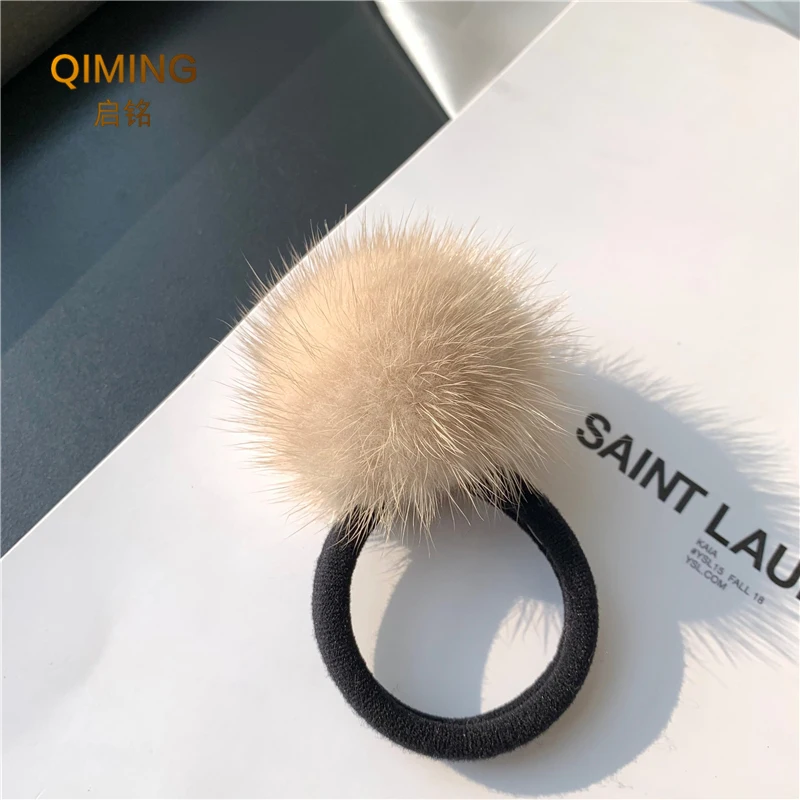 Fashion Women Soft Mink Hair Scrunchie Rope Ponytail Tail Wrist Band Vintage Elastic Hair Bands Rubber Rope Headdress Fur Pom 