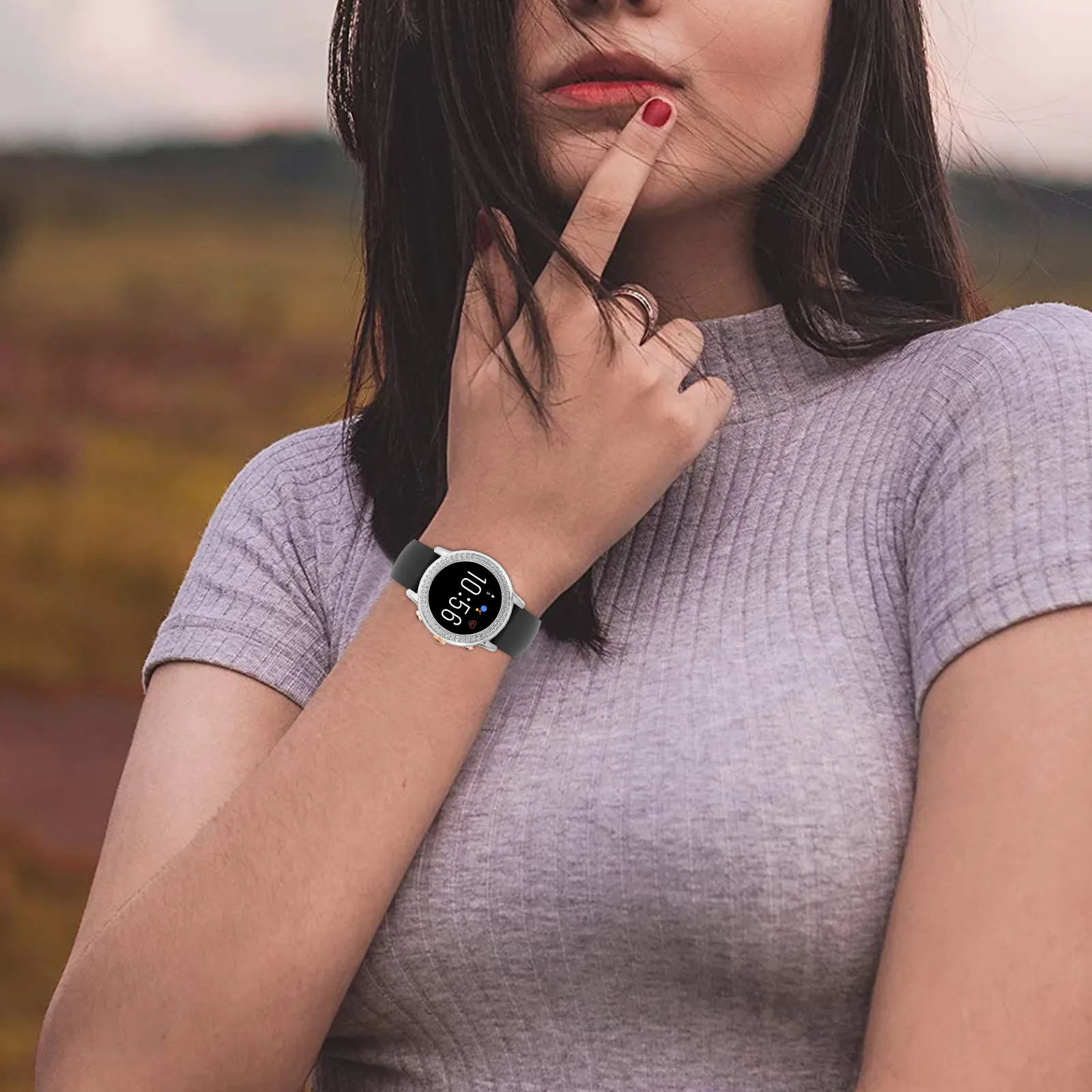 Funda protectora para reloj con diamantes de imitación, marco plateado de doble fila brillante, compatible con accesorios para reloj Gen 5 Hr