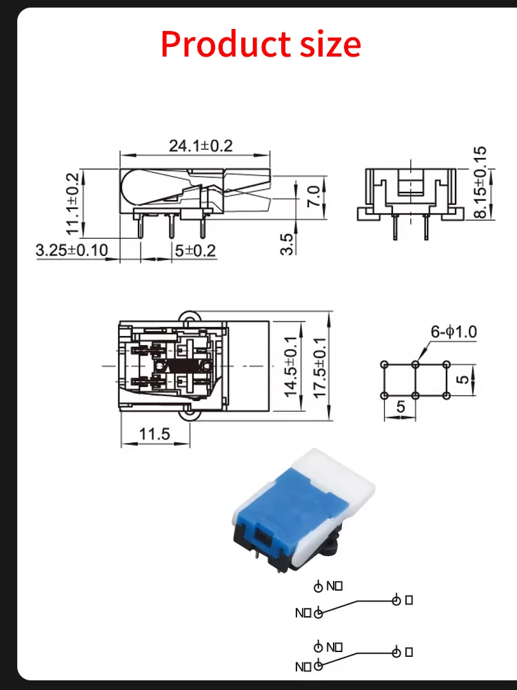 5 Stück Telefon-Druckfederschalter, Einbau-Mikroschalter mit Rückstellfunktion, Einbau-Federschalter für Gebäude-Intercom-Türklingel, 6-polig – Detail 3