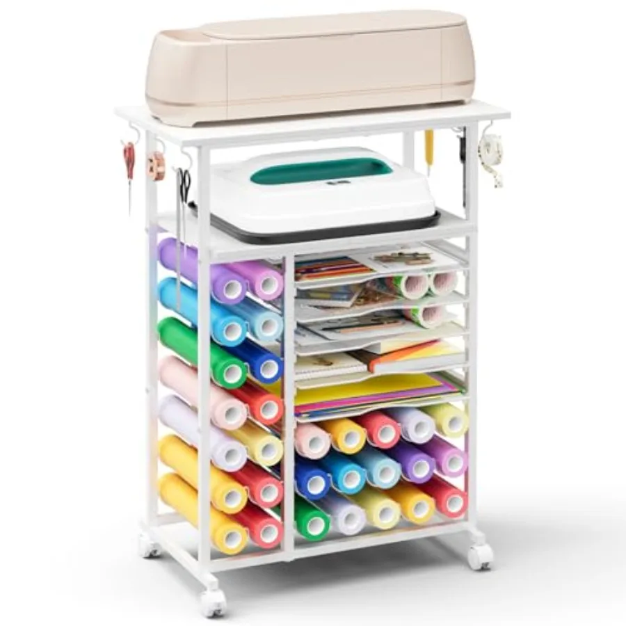 

Rolling Cart with 29 Vinyl Roll Holders Craft Organizers and Storage Compatible with Cricut Machines Crafting Table Organizatio