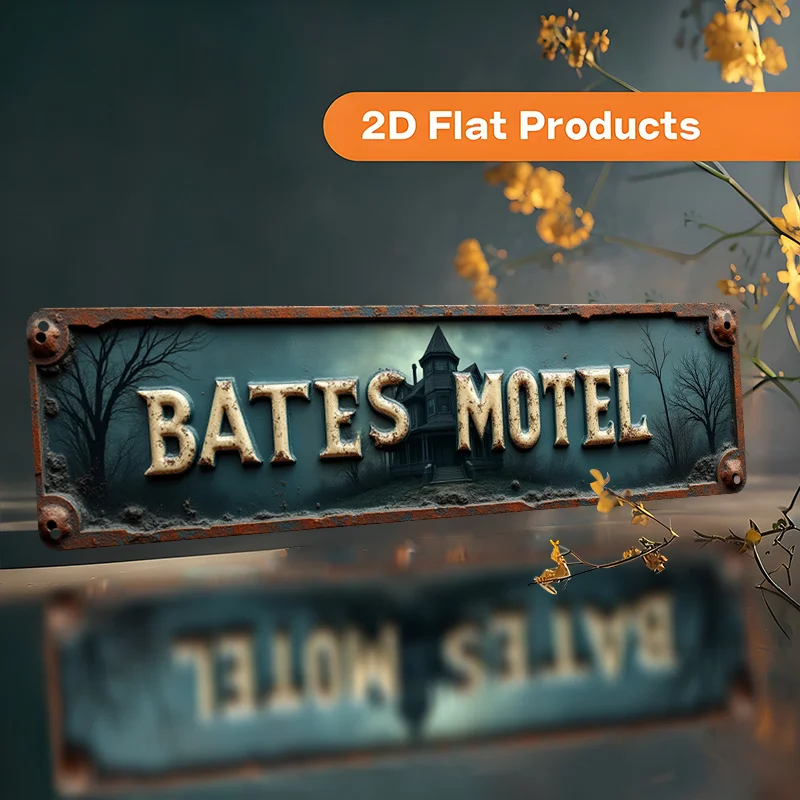 2D Flat - 2D FLAT 2D Style Bates Motel Vintage Sign - Wall Decor with Bates Motel Text - Suitable for Office, Farmhouse - Easy t