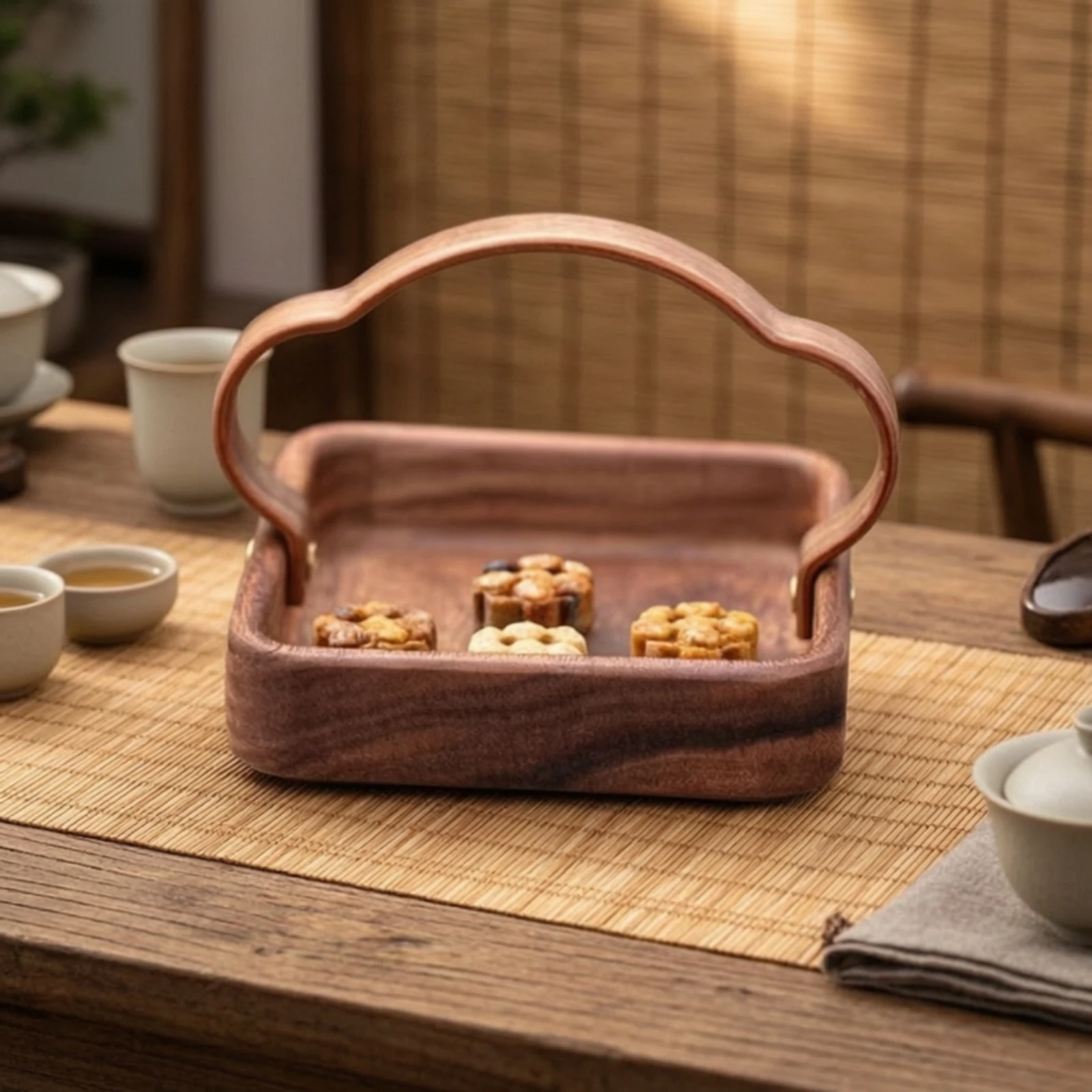 Walnut Serving Tray Wooden Walnut Tray Natural Compact for Hosts, Tea Service, Table Setting