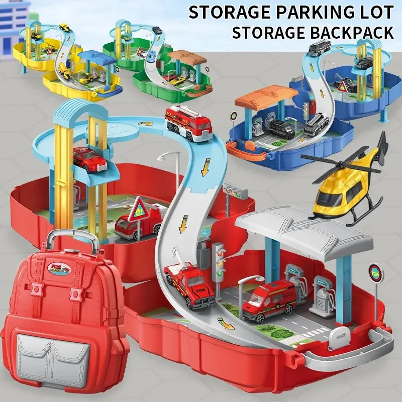 2-in-1 Backpack DIY Vehicle Strong Construction and Parking Lot . Alloy Car Dual Handbag Backpack Easy Carry Play Time