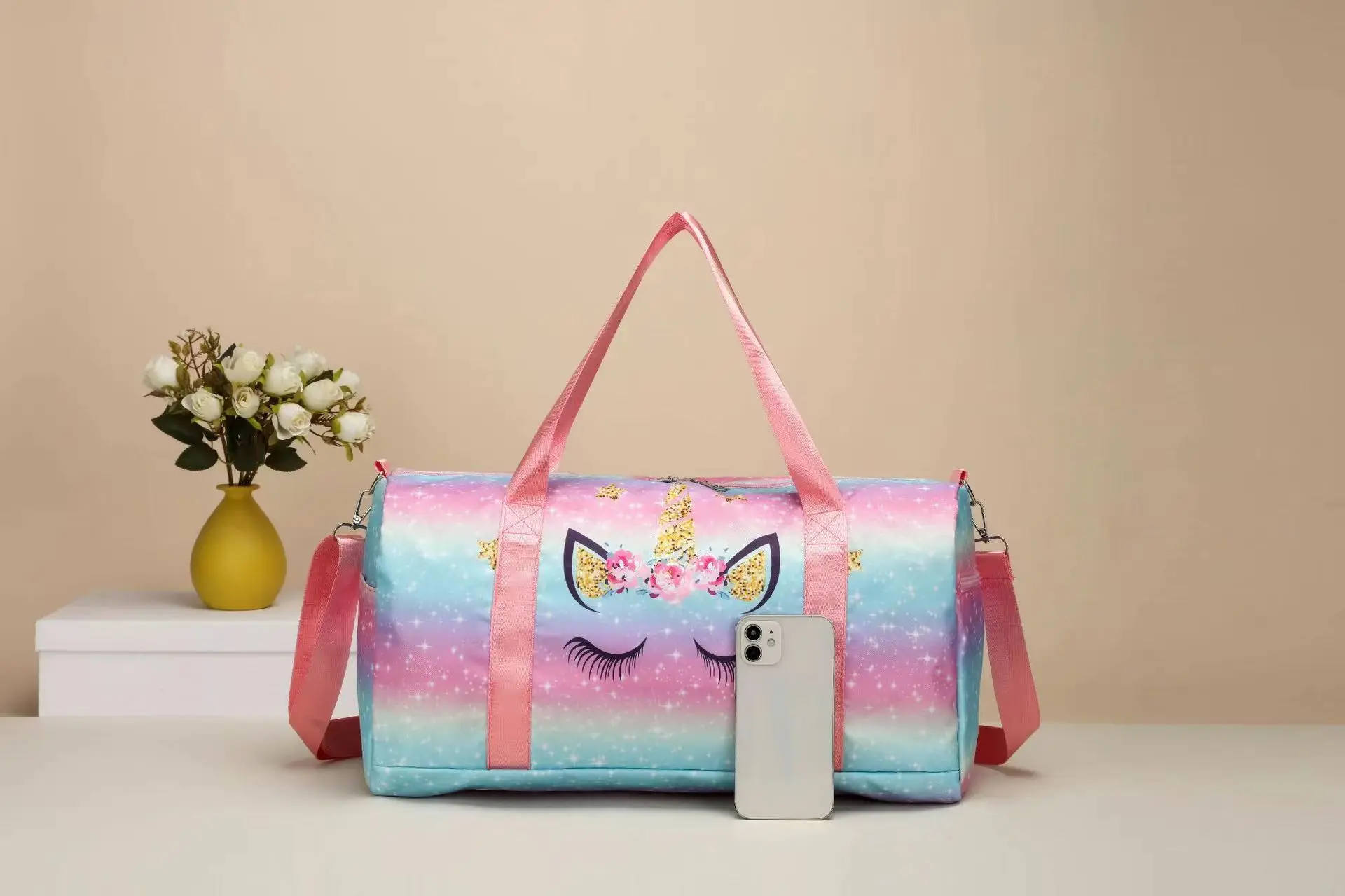 Children Outdoor Travel Bag Unicorn Print Shoulder Crossbody Bag Large Capacity For Wet And Dry Separation Fitness Tote Bag