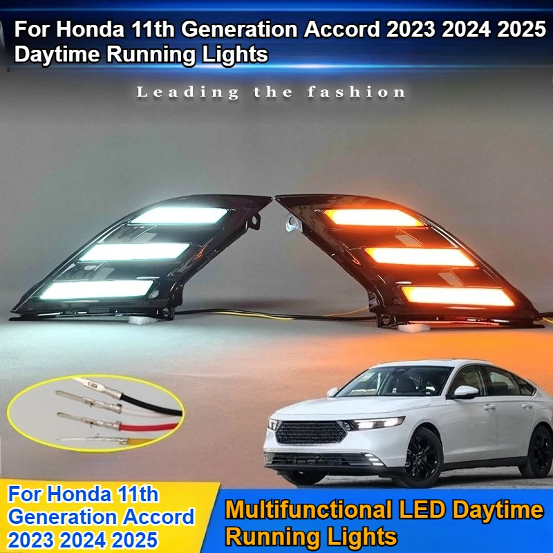

Для Honda 11-го поколения Accord 2023 2024 2025 дневные ходовые огни передние противотуманные фары модифицированные светодиодные фары дальнего света декоративные огни