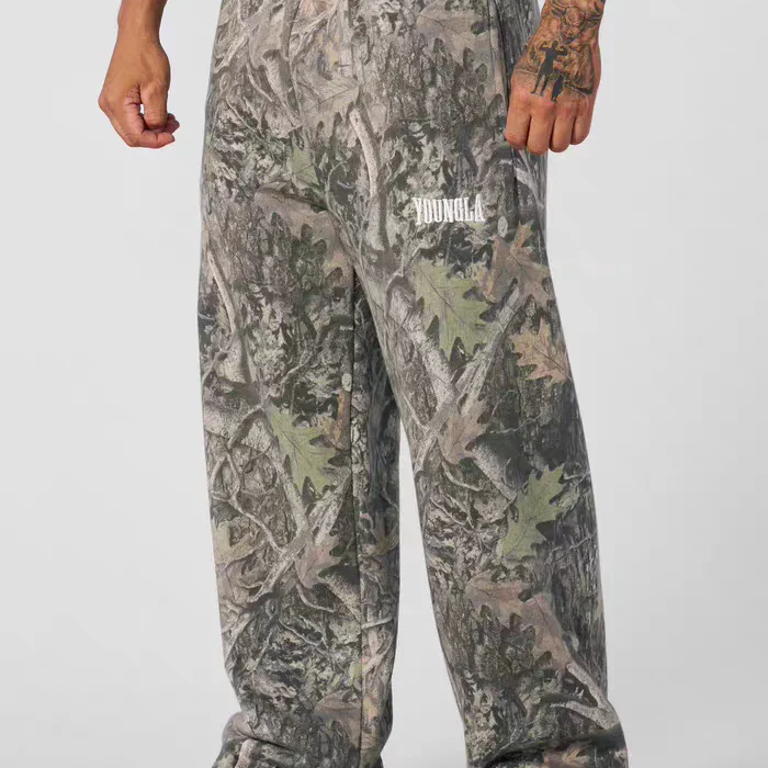 

Men's Fce Lined Straight Leg Pants Fitn Gym Sport Trousers Autumn Winter Wear Youth Trendy Camo Pattern Casual Sweatpants
