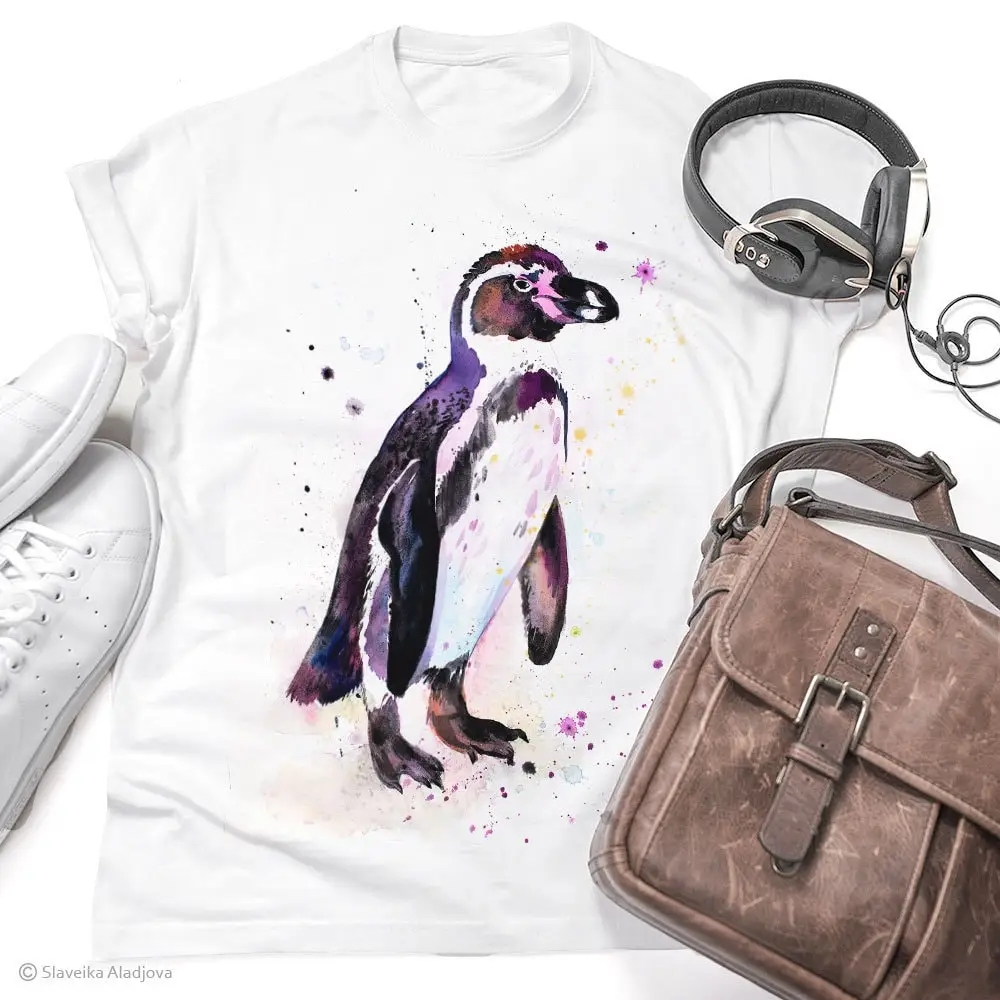 Humboldt Penguin Watercolor Ladies' T Shirt Women'S Tees Shirtn Clothing Girls' Ring Spun Cotton 100 Print