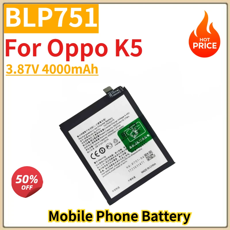

High Quality BLP751 Mobile Phone Battery 3.87V 4000mAh For Oppo K5 Brand New Replacement Battery