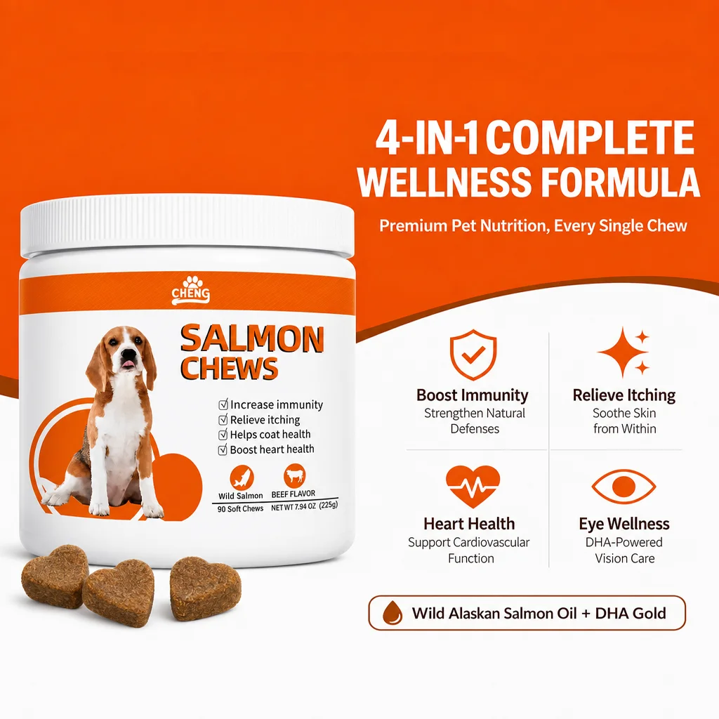 Salmon Omega-3 Multivitamin Soft Chews for Pets - Boost Immunity, Alleviate Itching, Support Heart Health & Enhance Eye Wellness