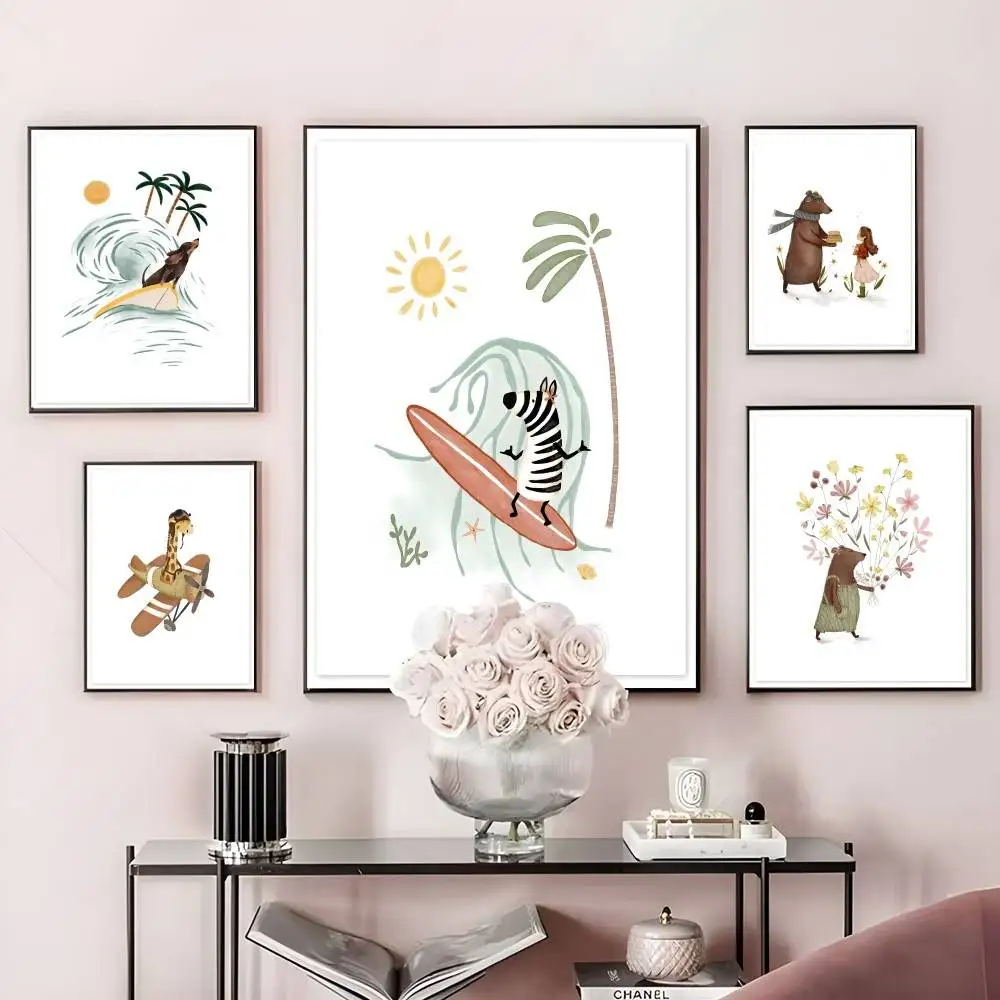 

U-Urchin Leisure Animal Cartoon Poster Home Living Bed Room Bar Hallway Sticky Wall Art Printing Waterproof Aesthetic Decor