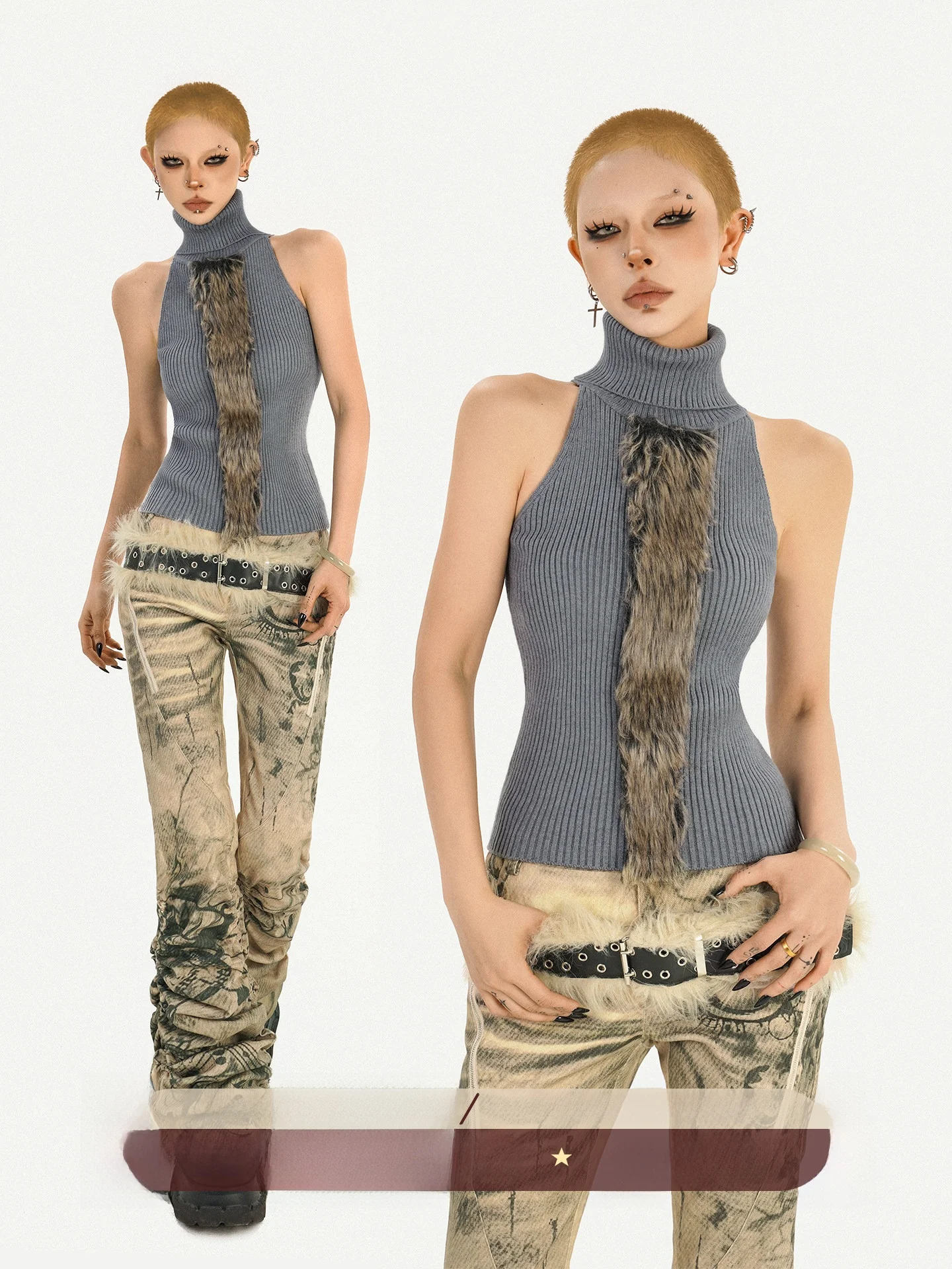 

Женский вязаный жилет Nico Molly Punk Sle с высоким воротником, облегающий, с лоскутным дизайном, с эффектом похудения, уличный стиль