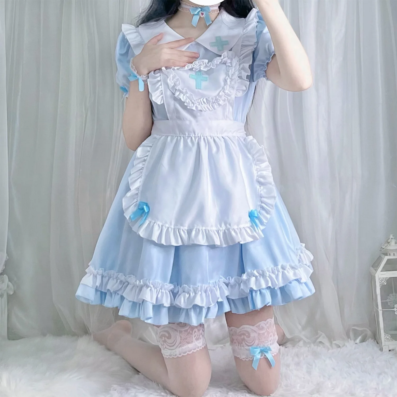 Morbido sorella Lolita cielo blu femminile croce servo Cosplay cameriera gonna vestito da donna
