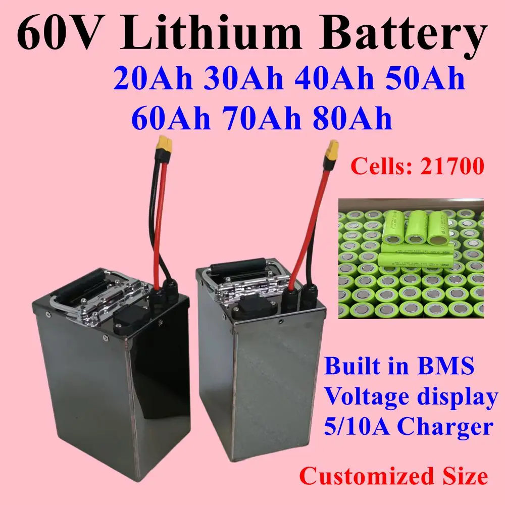 60V 20Ah 30Ah 40Ah 50Ah 60Ah 80Ah lithium ion battery pack for  2000W 3000W 5000W 6000w  E-Scooter ,E-BIKE motor +5/10A Charger