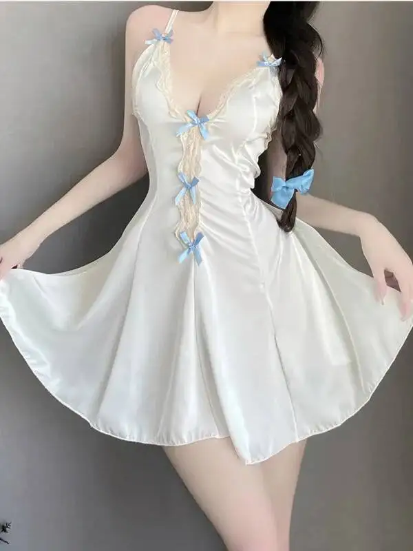 Exotic Summer Fashion Korean Edition Sweet and Cute Girl Style Lace Fresh Hanging Strap Off Back Bow Sticker Elegant Dress LS12