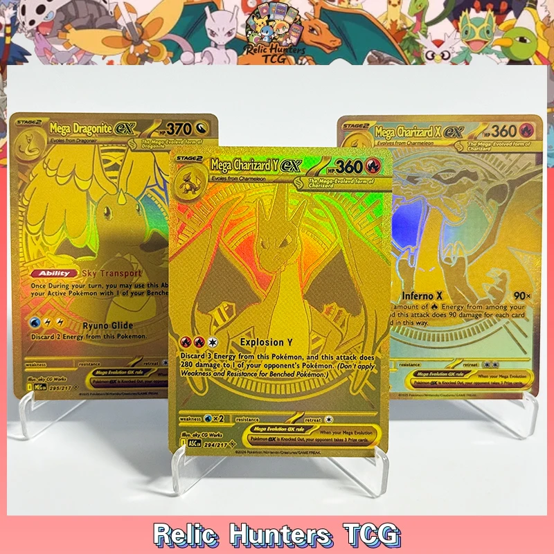 بطاقة PKM PTCG ASC/MEG/PFL Mega Charizard Y ex Lucario Gardevoir بطاقة نادرة طبق الأصل بطاقات ألعاب الوكيل الإنجليزية