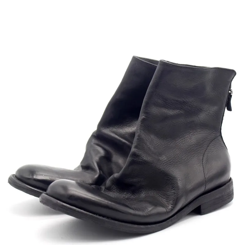 

Новый дизайн, винтажные мужские ботинки из натуральной кожи с застежкой-молнией сзади, черные деловые рабочие ковбойские ботильоны «Челси» с круглым носком