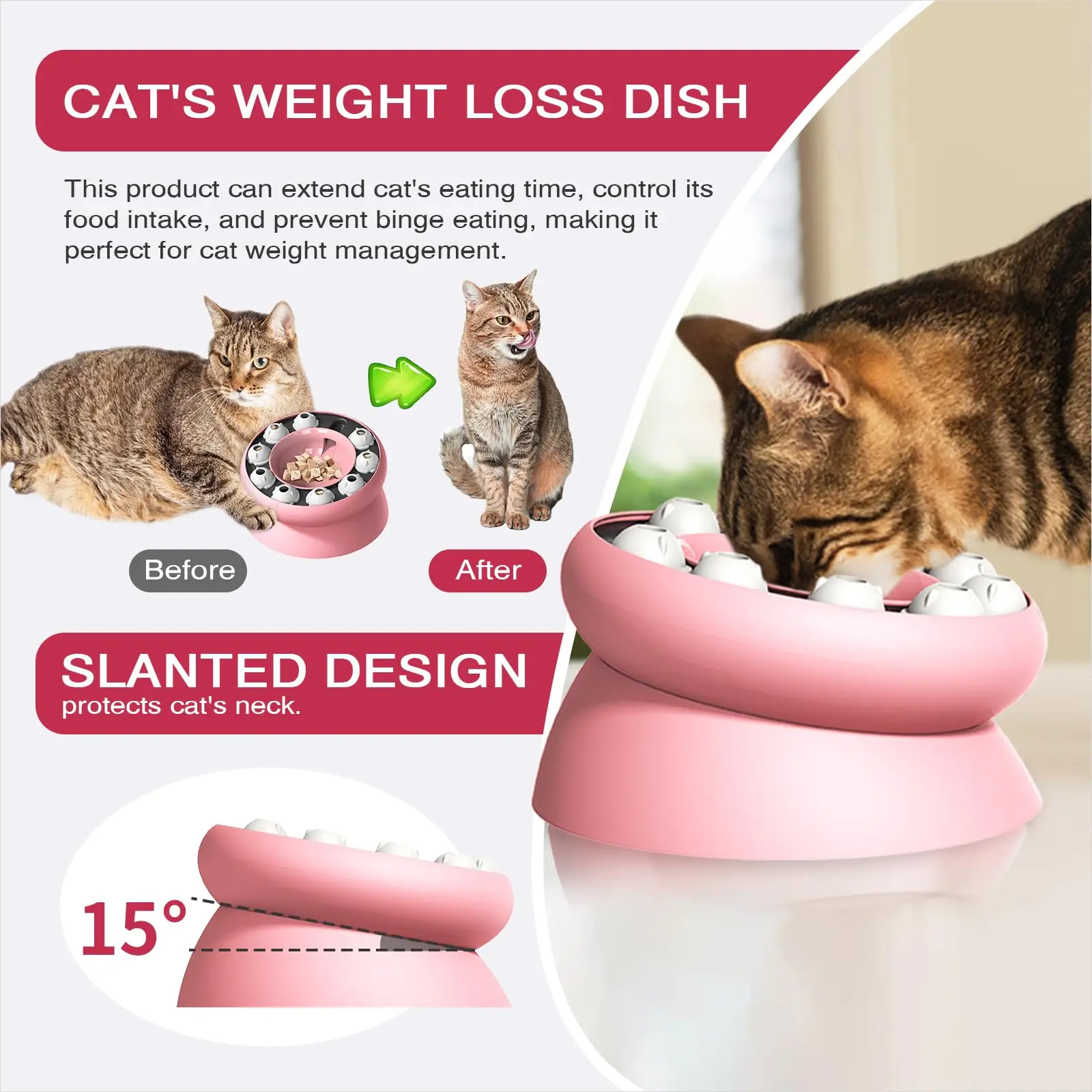 Cat Slow Feeder, Raised Cat Dog Food Bowls with Stand,Cat Puzzles Feeder Rotating Slow Feeder,Non-Slip Food Bowls Slow Eating