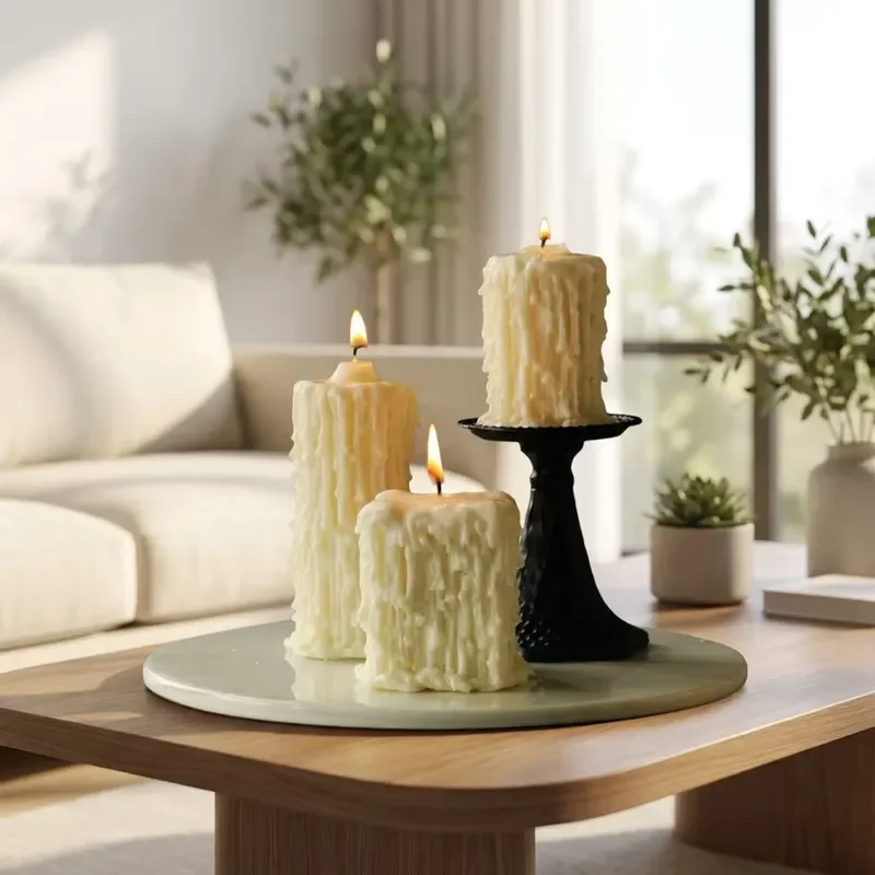 French Retro Dripping Candle 3 Piece Set Moonlight Glaze White Gift Box INS Style Luxury Home Decor for Living Room Bedroom
