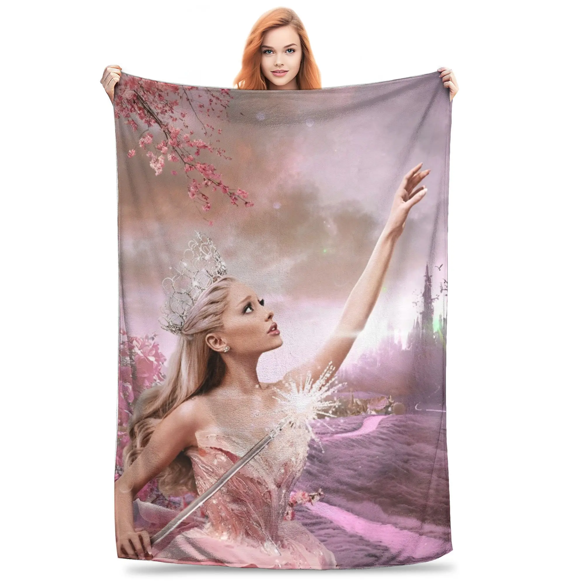 Glinda  Ariana Grande Blanket Singer Actress Wicked Flannel Funny Breathable Throw Blanket for Home Spring/Autumn