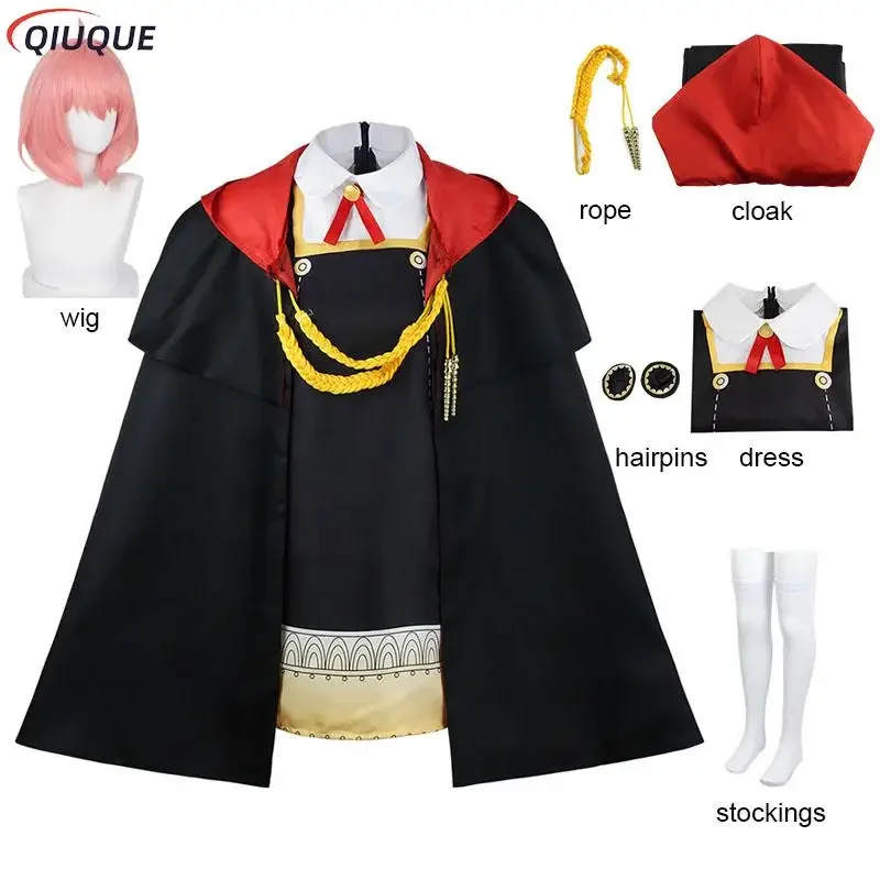 Anime Spy X Family Anya Forger Cosplay disfraz peluca capa uniforme escolar ropa de Halloween OA1557