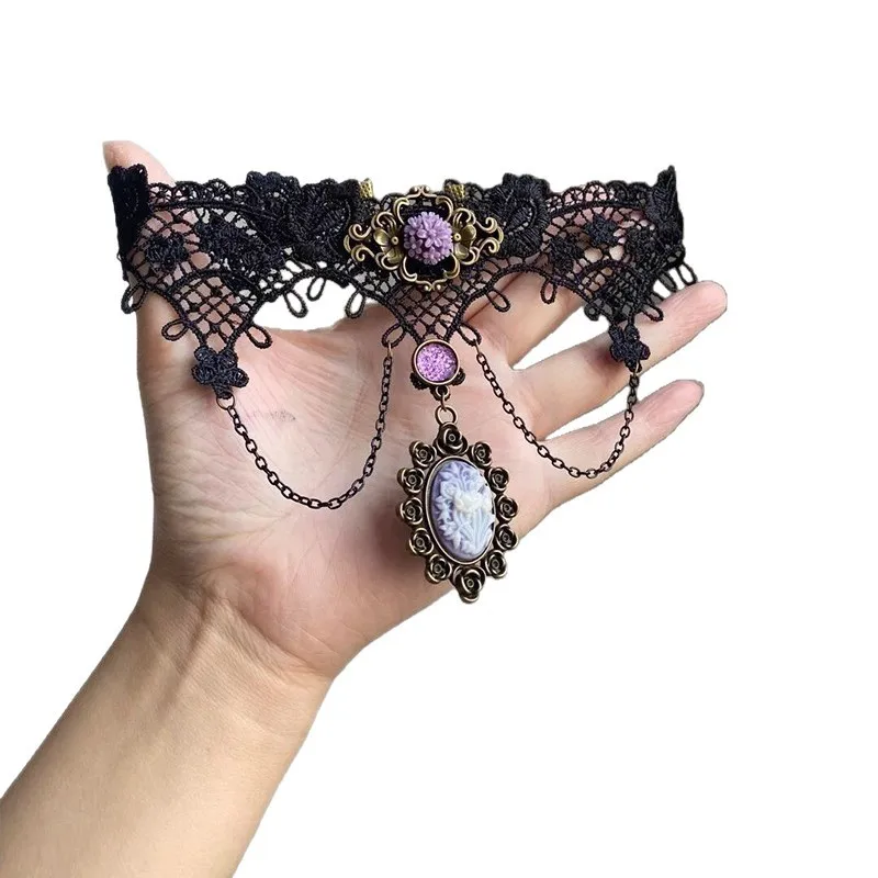 Cosplay Lolita Black Lace Choker Necklace for Women Trendy Neck Chain Collarbone Necklaces Punk Gothic Jewelry for Girl Vintage view 4