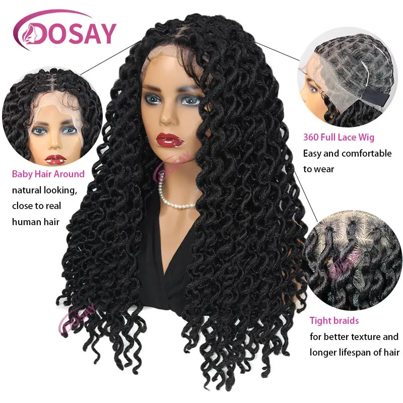 22-Zoll-synthetische Full-Lace-Frontal-geflochtene Perücken, Butterfly-Twist-geflochtene Perücken, lockige Wellen, gewellte Cornrow-Zöpfe-Perücke für schwarze Frauen