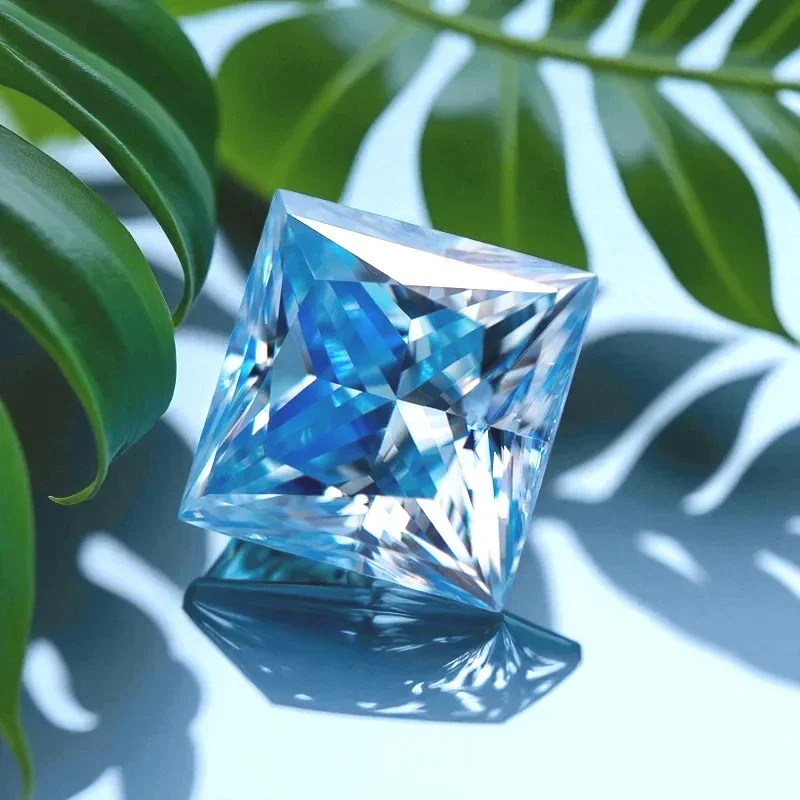 

Moissanite Stone Ice Blue Color Princess Cut Lab Grown Artificial Gemstone Jewelry Making Material With GRA Certificate