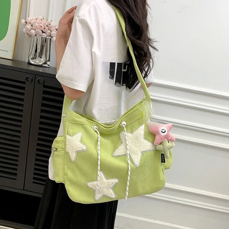 

Bag cute design sense star schoolgirl large capacity commuter carrier corduroy shoulder crossbody bag