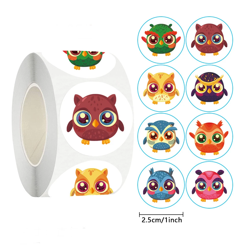 100-500pcs Owl Animal Sticker Reward Sticker Party DIY Gift Decoration Seal Label Children\'s Toys Office Stationery