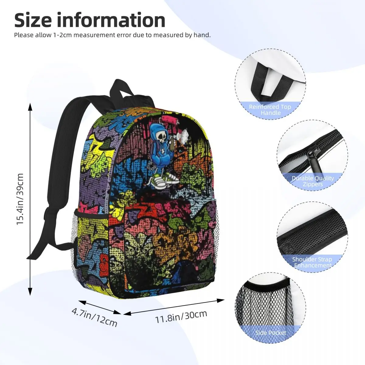 Synr 70s Retro Comic Graffiti Print para niñas niños mochila de estudiante de gran capacidad mochila ligera impermeable 15 pulgadas