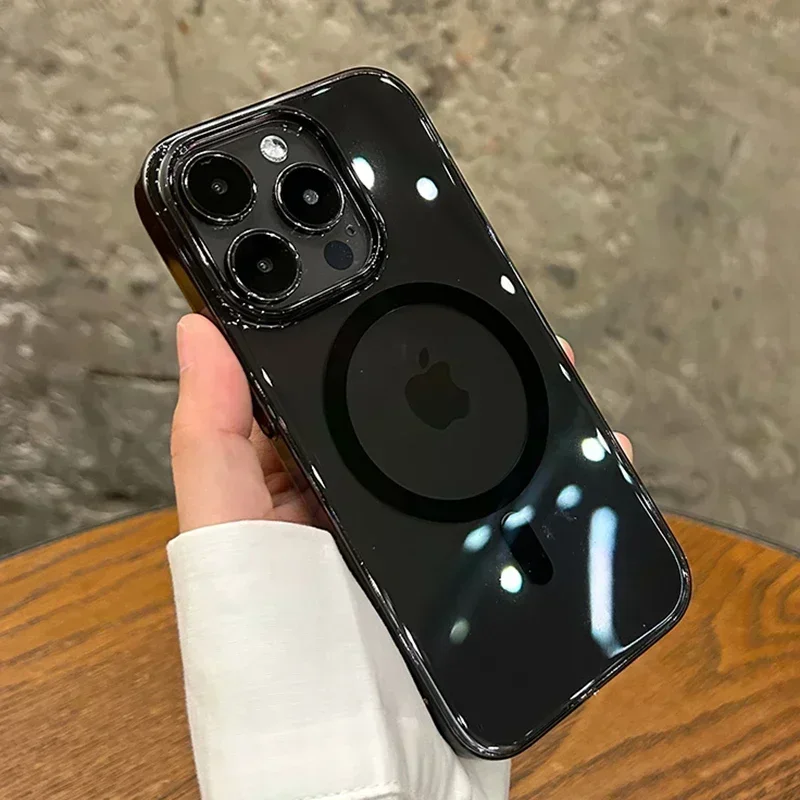 Funda de plástico duro transparente ultrafina para iPhone, 15, 14, 13, 12 Pro Max Plus, Magsafe, carga inalámbrica, cubierta magnética transparente para PC