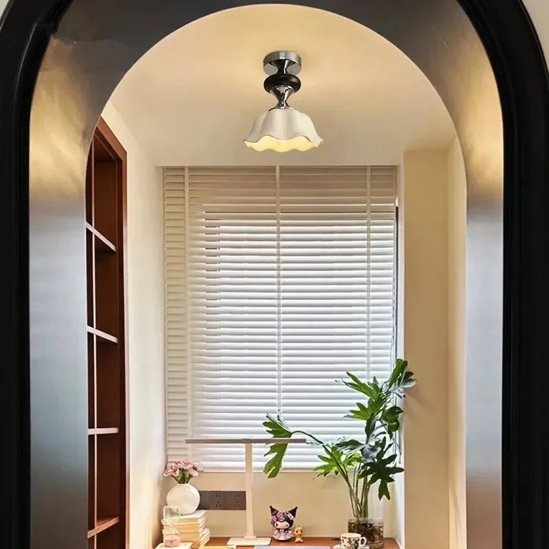 Antique French Style Cream Ceramic Ceiling Light Modern Design Hallway Lamp for Entrance Porch Foyer Corridor  LED Ceiling Light