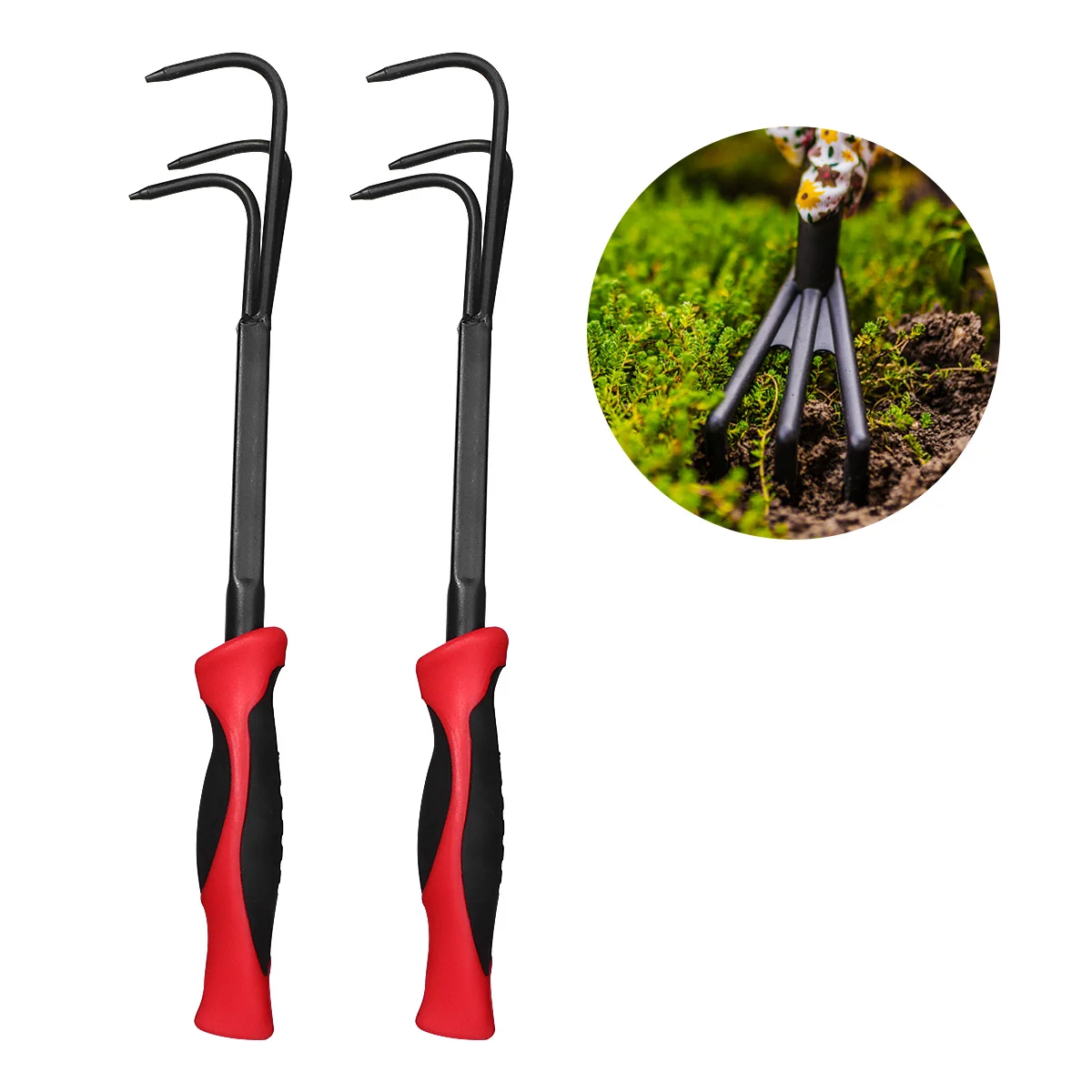 

2Pcs Three Teeth Rake Garden Tool Steel Fork Kit Professional Gardening Supplies Portable Agricultural Rake for Yard Lawn Use