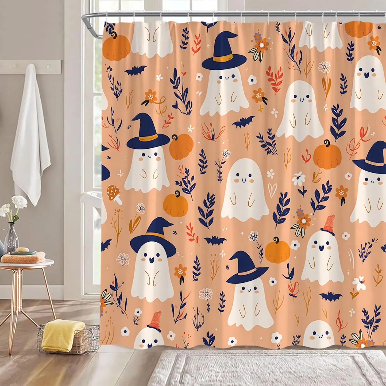

Хэллоуин Призрак Занавеска Для Душа Милый Мультфильм Призрак Шляпа Ведьмы Тыква Бохо Цветочный Винтаж Забавные Хэллоуин Праздничные Украшения Для Ванной Комнаты