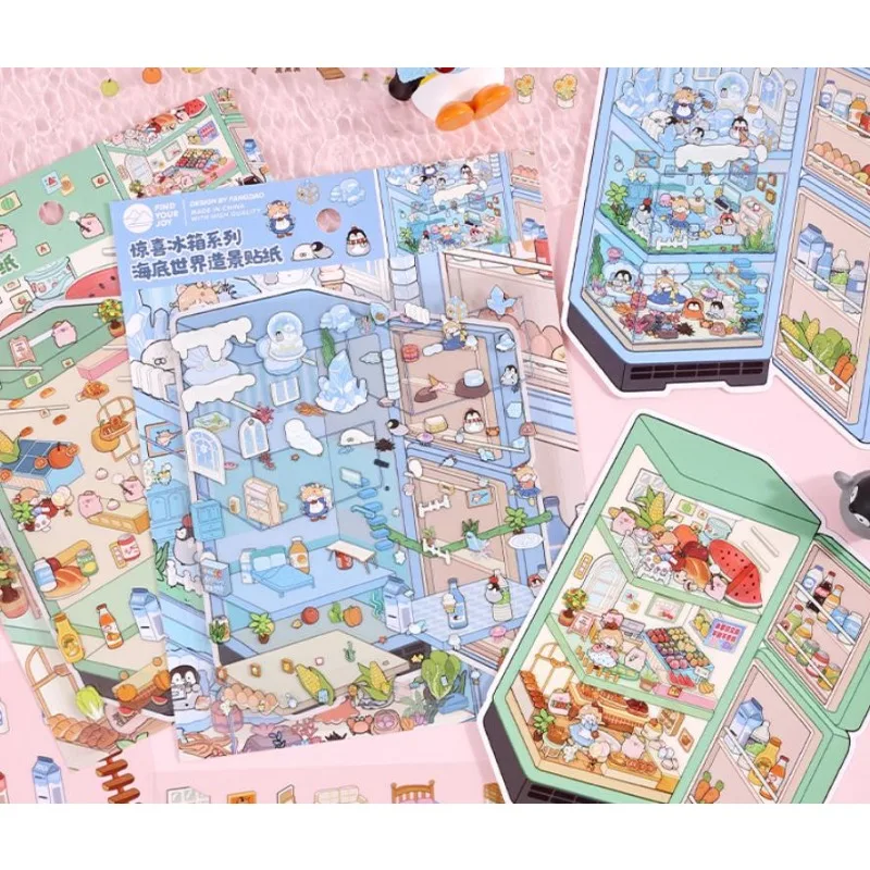 

Kawaii Summer Cool 3D Stickers Pocket Cabin Landscape for Refrigerator DIY Decoration