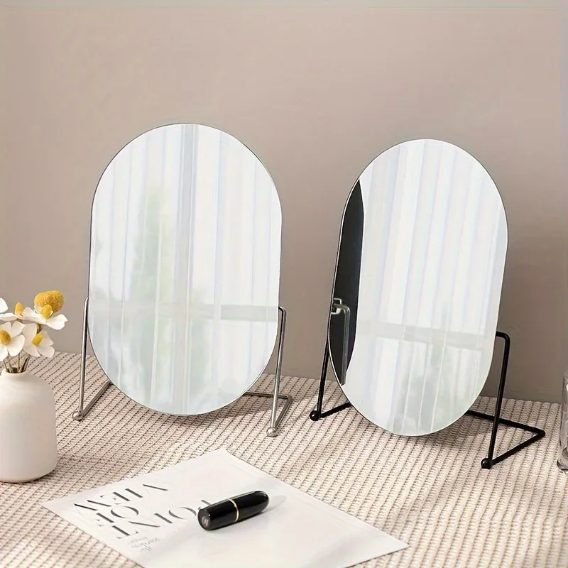 1pc Modern Style Desktop Dressing Mirror, ° Swivel Vanity Mirror, Standing Cosmetic Mirror, Oval Makeup Mirror For Counter, Bed