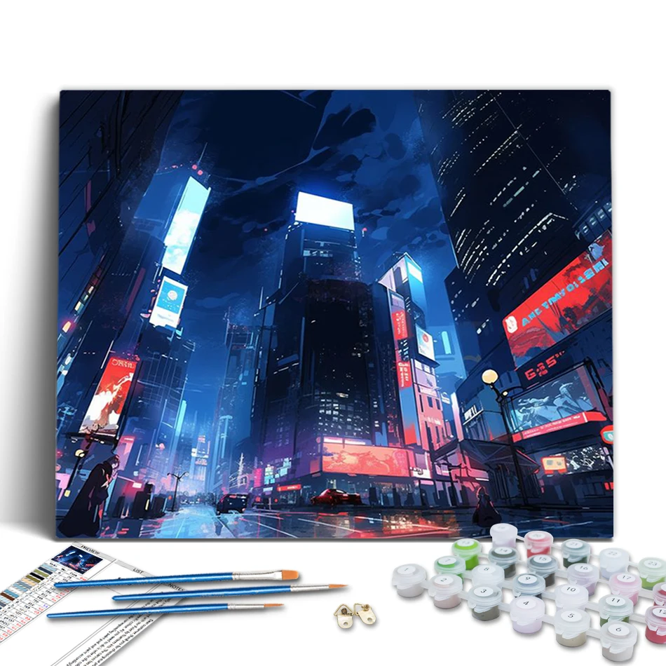 

RUOPOTY Paint By Numbers Drawing Brushes Picture Frame Landscape city nightscape Paintings On Number Watercolor Draw Wall Decor