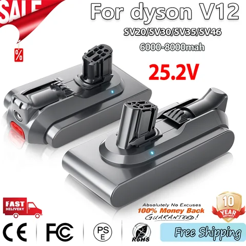 For Dyson V12 Battery 6000/8000/10000 mAh 25.2V  Battery Compatible With SV20 SV30 SV35 SV46 Vacuum Cleaner Long battery life