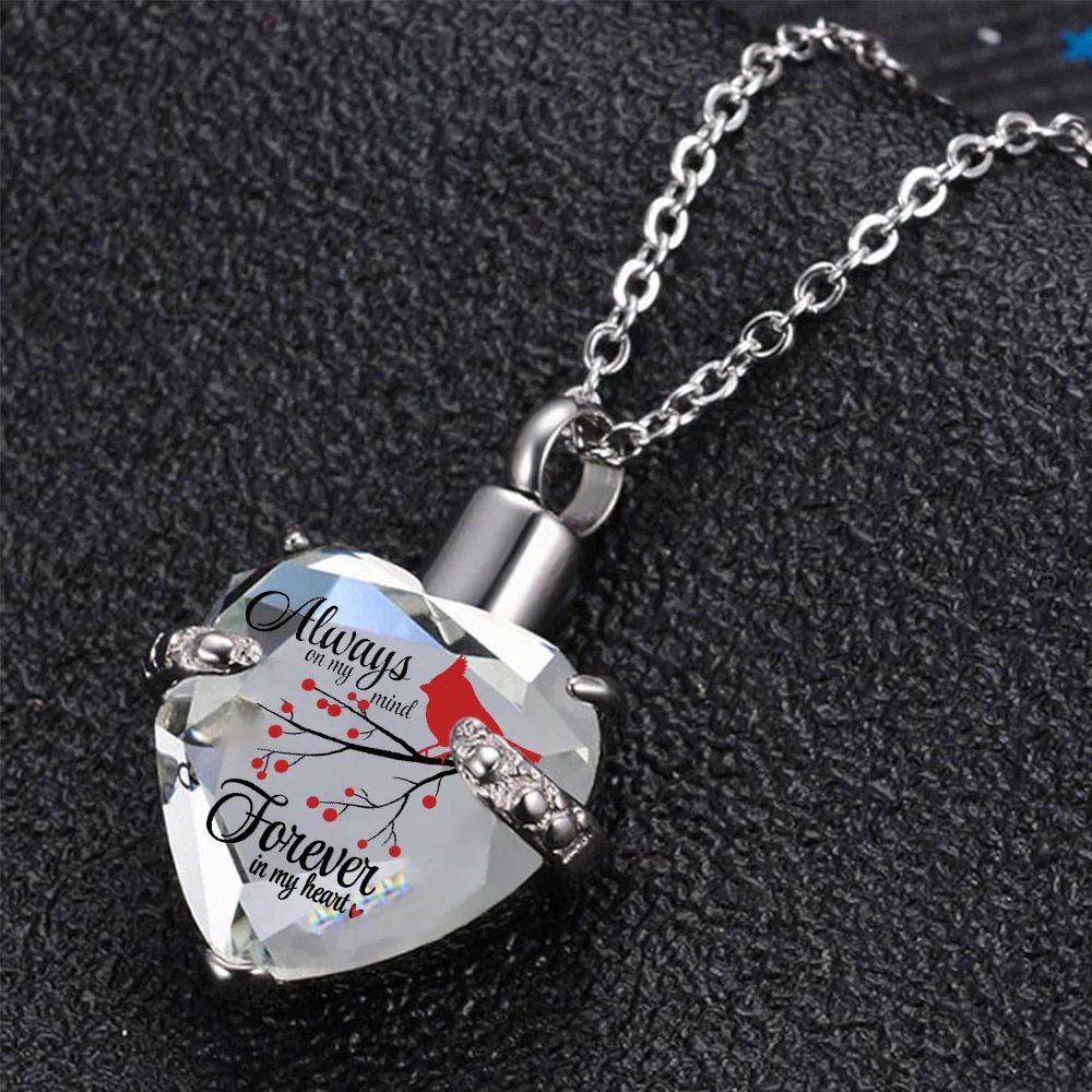 

Crystal Heart Cremation Jewelry Memorial Urn Necklace for Ashes, Stainless Steel Ash Holder Pendant Keepsake Charm Necklace