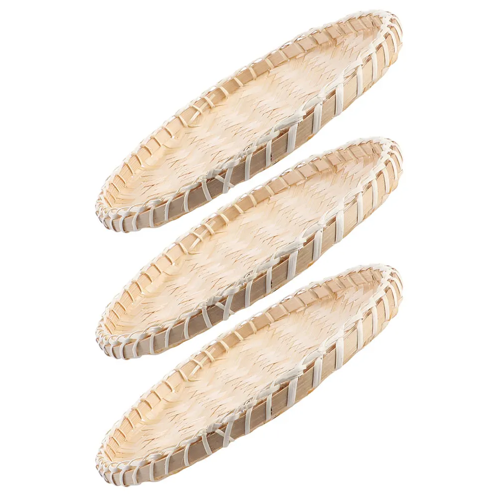 

3 Pcs Bamboo Weaving Dustpan Basket Storage Round Wicker for Food Weaved Tray Flat Woven Fruit