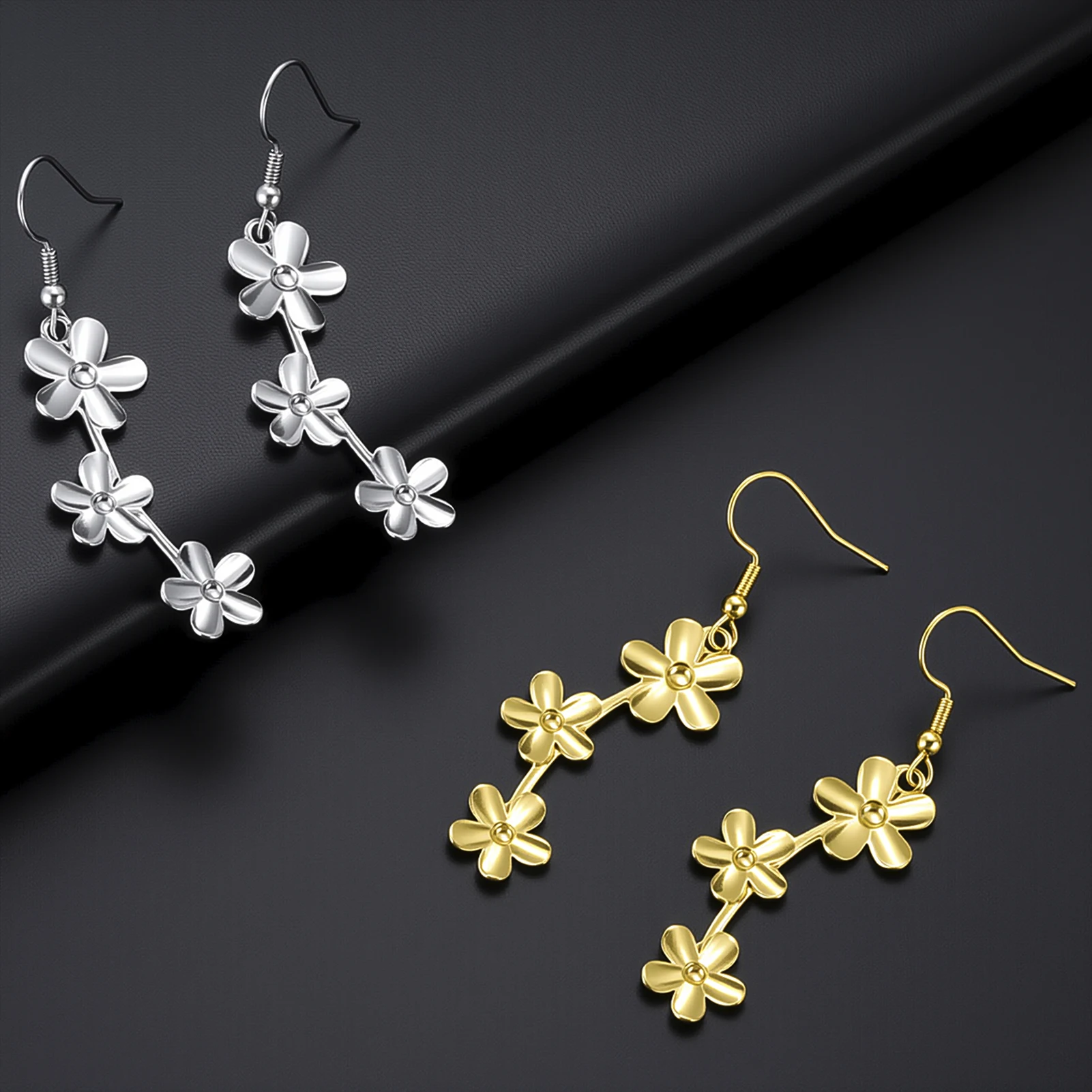 COOLTIME Mode Blume Baumeln Ohrringe für Frauen Edelstahl Gold Farbe Ohrring Schmuck Geschenk Großhandel – Detail 3