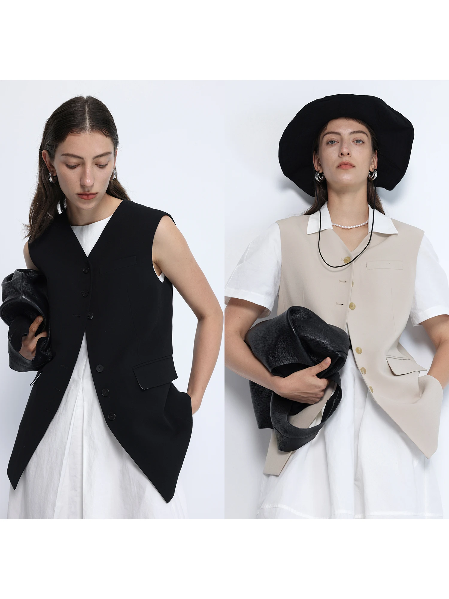 

Женский жилет l Sle Queen Sle, треацетатная многослойная одежда, длинный жилет для похудения, чистый цвет