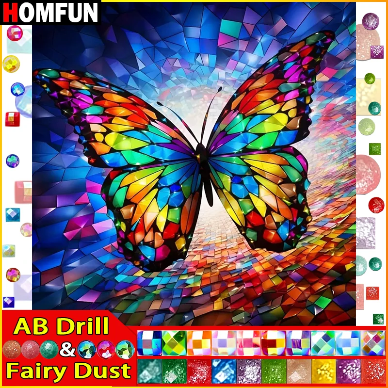 HOMFUN Fairy Dust AB Diamond Painting "Animal Butterfly" Full Square Round Diy 5d Diamond Embroidery Picture Rhinestone Art