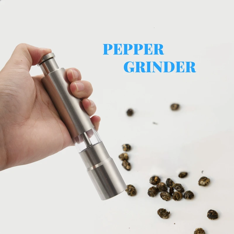 Salt And Pepper Grinder Set Of 2, Pepper Mill Stainless Steel Salt Shaker Push-Button Manual Glass Salt And Pepper Set